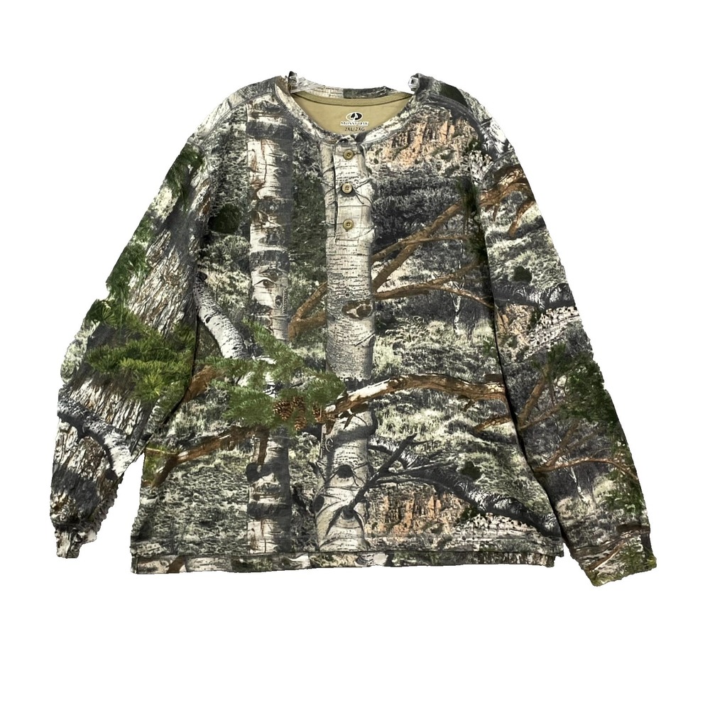 Mossy Oak Henley Shirt Mens 2XL Green Realtree Camouflage Hunting Outdoor Gear